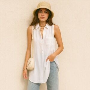BRANDY MELVILLE White Long Sleeveless White Split Top